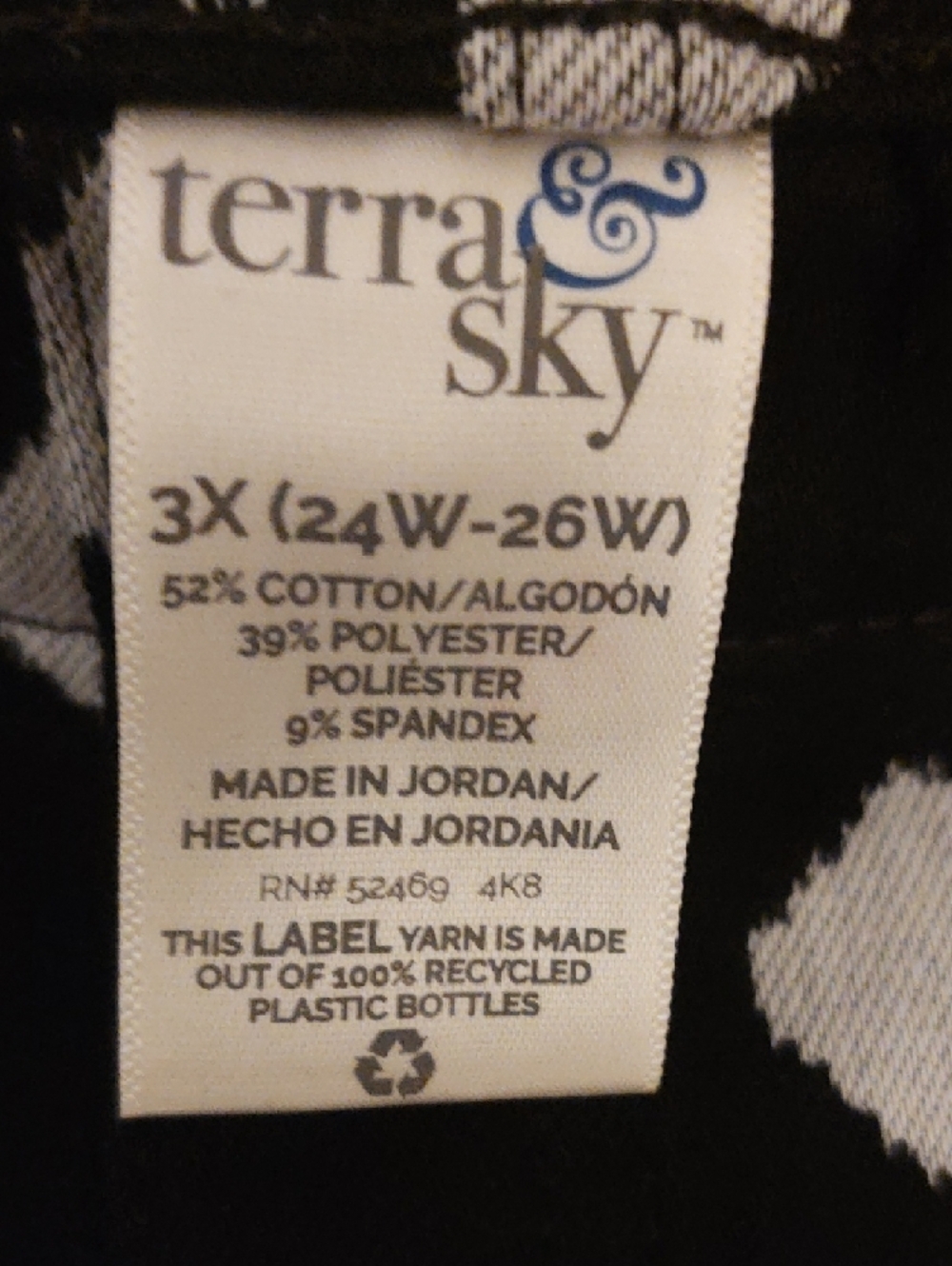 Terra & Sky Black Capri Jeans with White Diamond Print- Size 3X - Picture 2 of 6